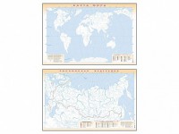 Фрагмент (демонстрационный) маркерный (двухсторонний) "Карта мира и Российской Федерации" (немая) с комплектом тематических магнитов - fgospostavki.ru - Асбест