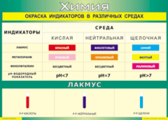 Таблица "Окраска индикаторов в различных средах" (100х140 сантиметров, винил) - fgospostavki.ru - Асбест