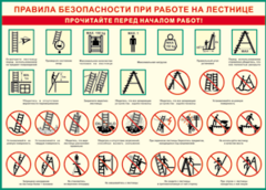 Таблица "Правила безопасности при работе на лестнице" (100х140 сантиметров, винил) - fgospostavki.ru - Асбест