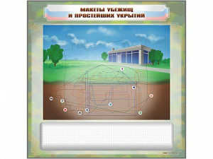 Магнитно-маркерная доска "Макеты убежищ и простейших укрытий" с комплектом фолий и тематических магнитов - fgospostavki.ru - Асбест