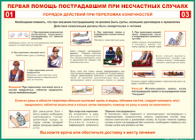 Таблица "Порядок действий при переломах конечностей" (100х140 сантиметров, винил) - fgospostavki.ru - Асбест