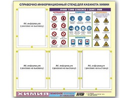 Стенд информационный "Правила техники безопасности в кабинете химии" (80х75, 4 кармана) - fgospostavki.ru - Асбест